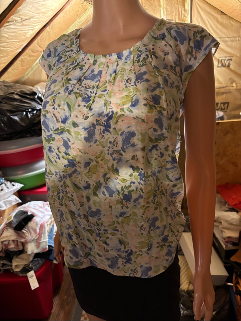 Women’s Floral Cap-Sleeve Blouse in Blue & Green LC Lauren Conrad Size XS